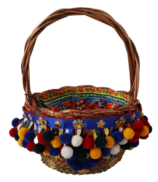 Bolso de mimbre adornado con varios colores