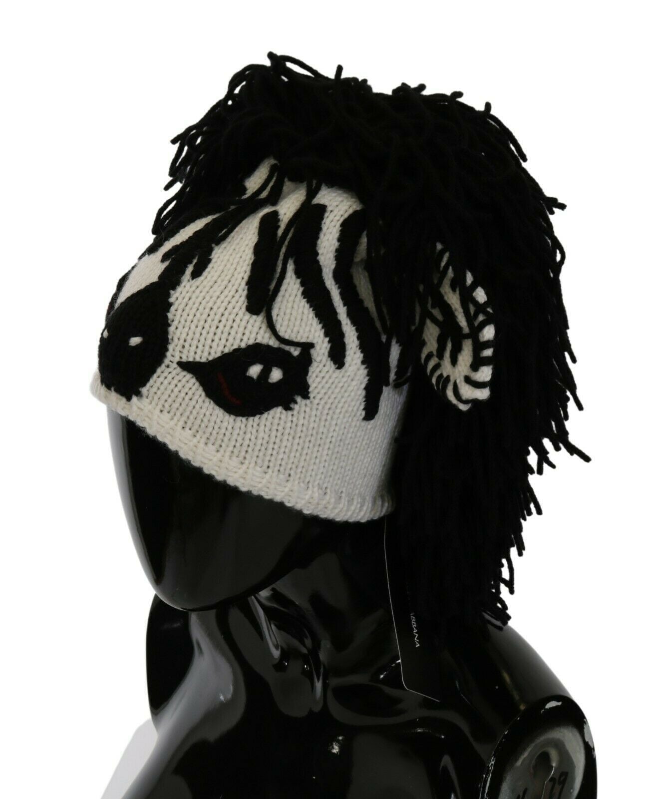 Gorro de cachemira de punto blanco y negro
