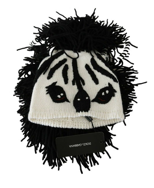 Gorro de cachemira de punto blanco y negro