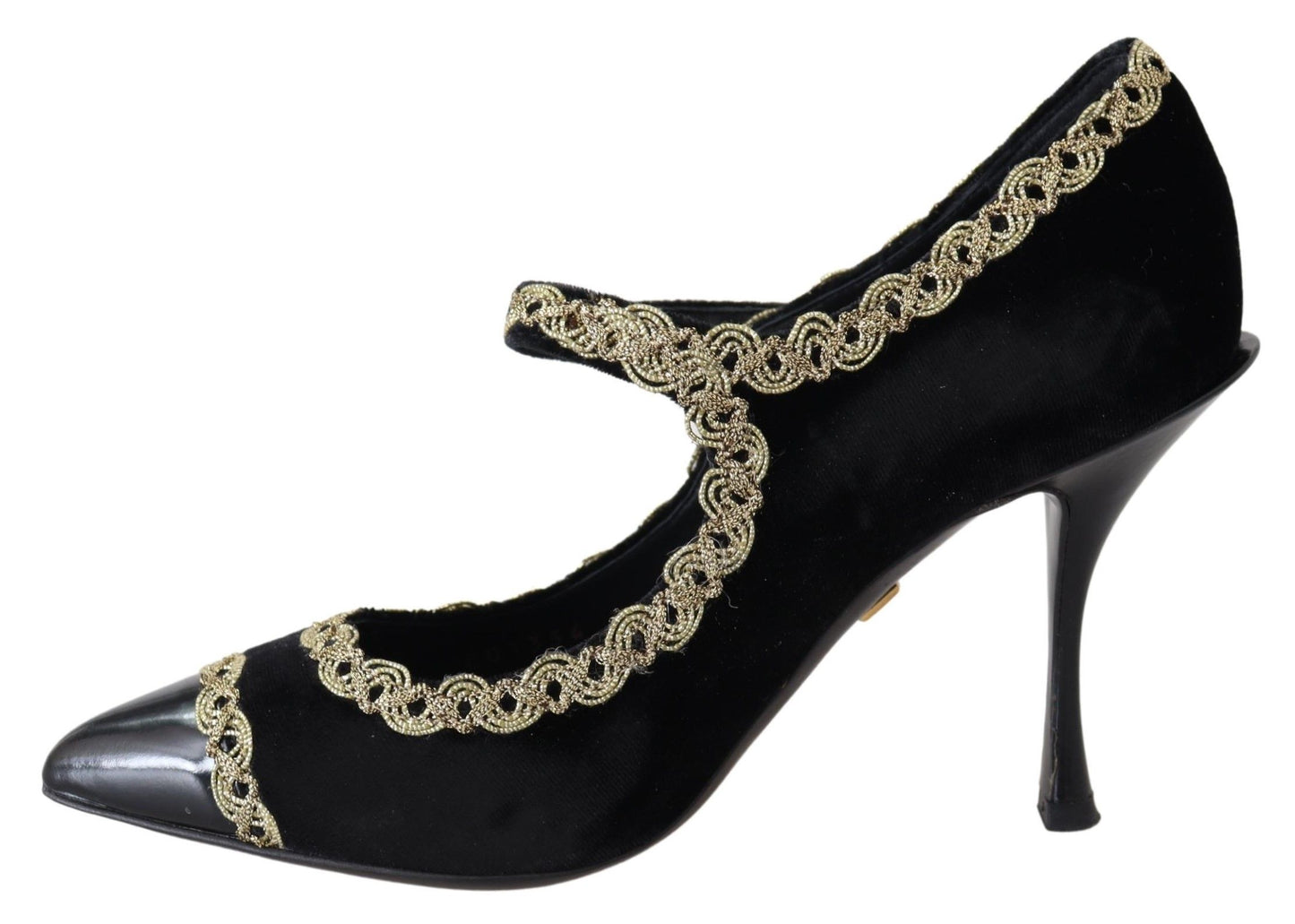 Elegantes zapatos de tacón de terciopelo con bordados de charol