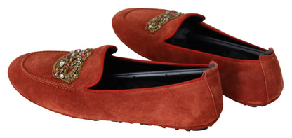 Mocasines de piel naranja opulentos con bordados dorados