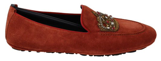 Mocasines de piel naranja opulentos con bordados dorados