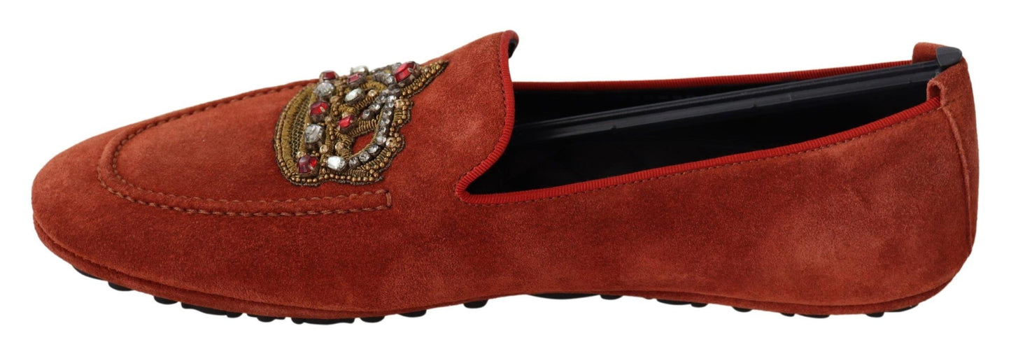 Mocasines de piel naranja opulentos con bordados dorados