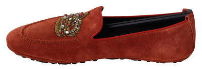 Mocasines de piel naranja opulentos con bordados dorados