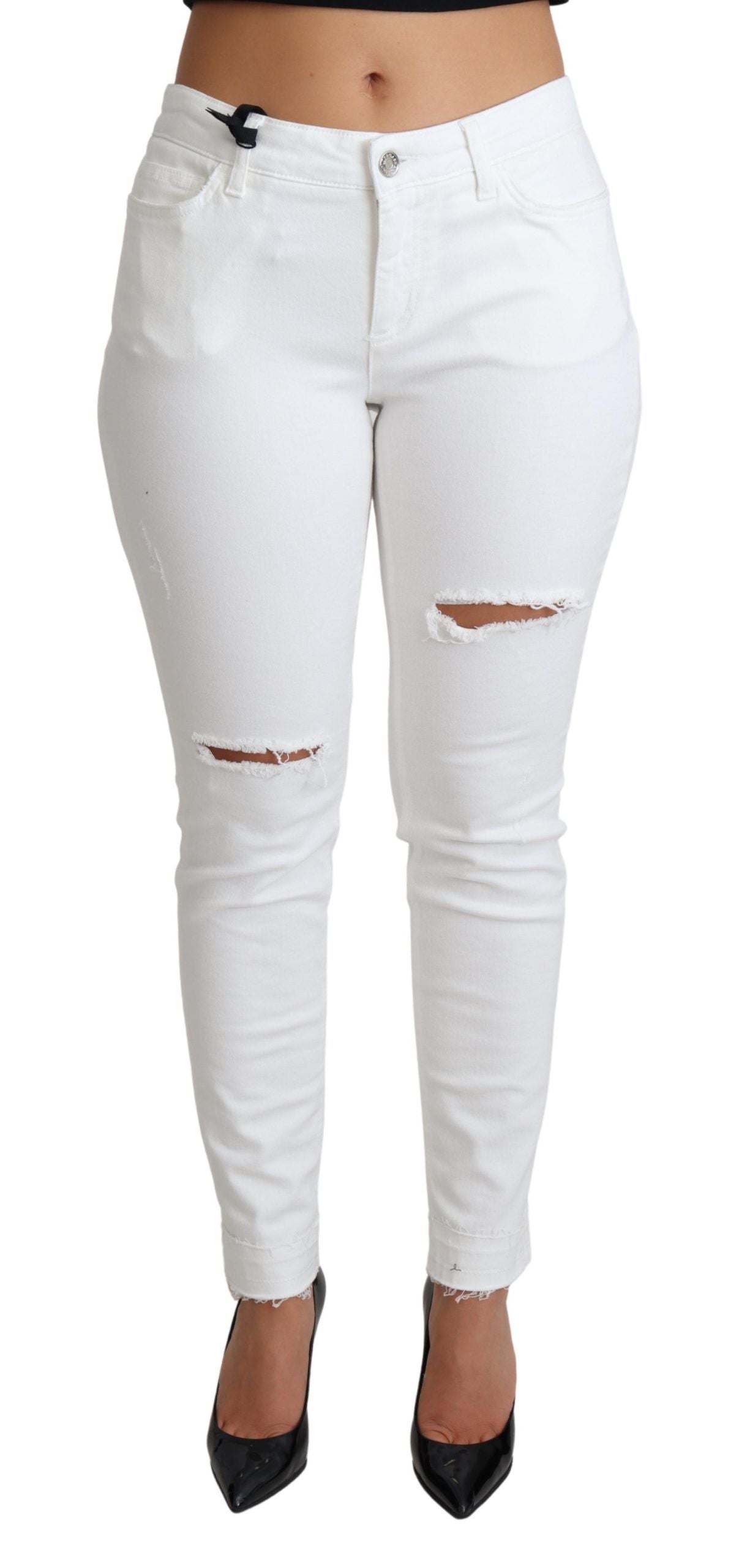 Vaqueros blancos elegantes de diseño con cintura media