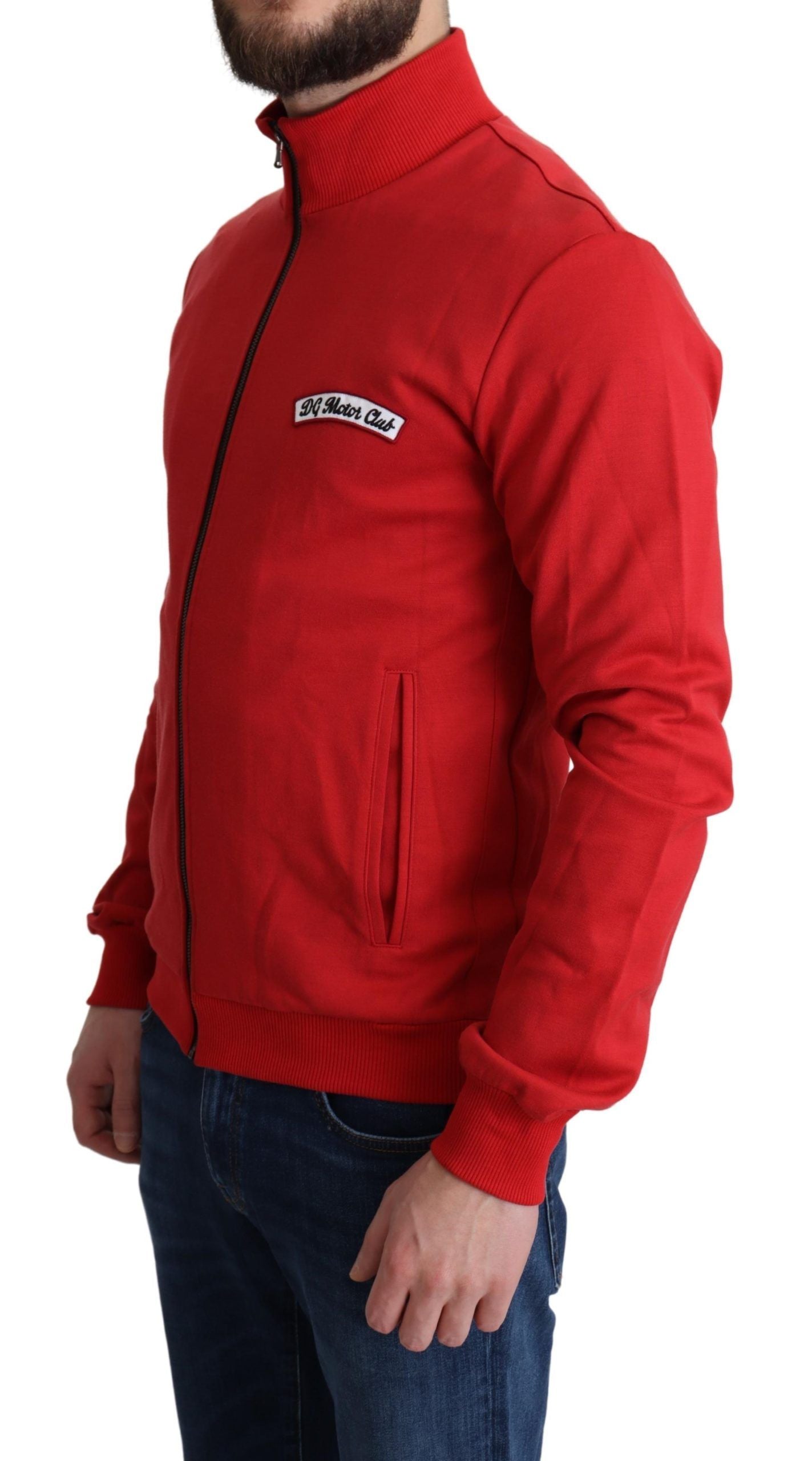Suéter tipo cárdigan con cuello alto y cremallera en color rojo elegante