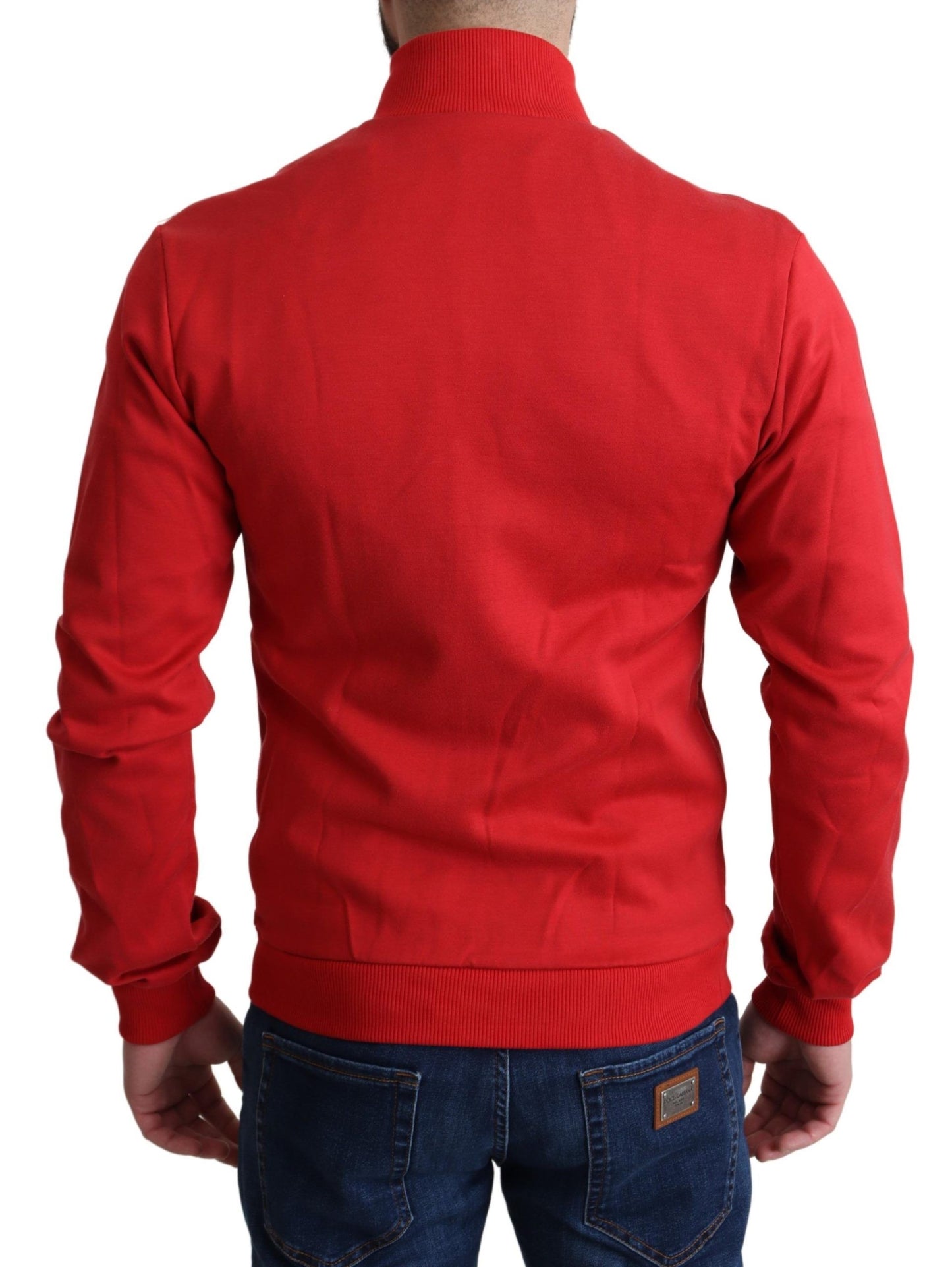 Suéter tipo cárdigan con cuello alto y cremallera en color rojo elegante