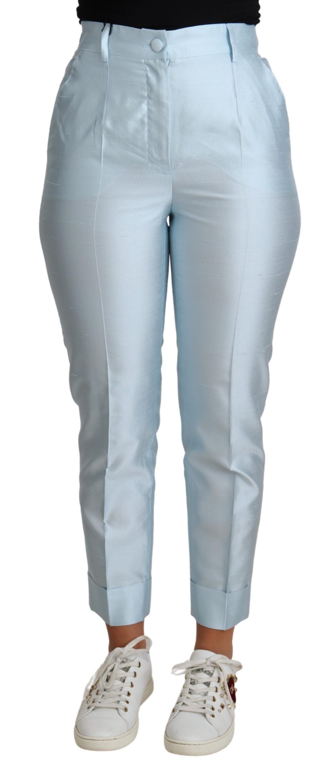 Pantalones elegantes de seda de cintura alta
