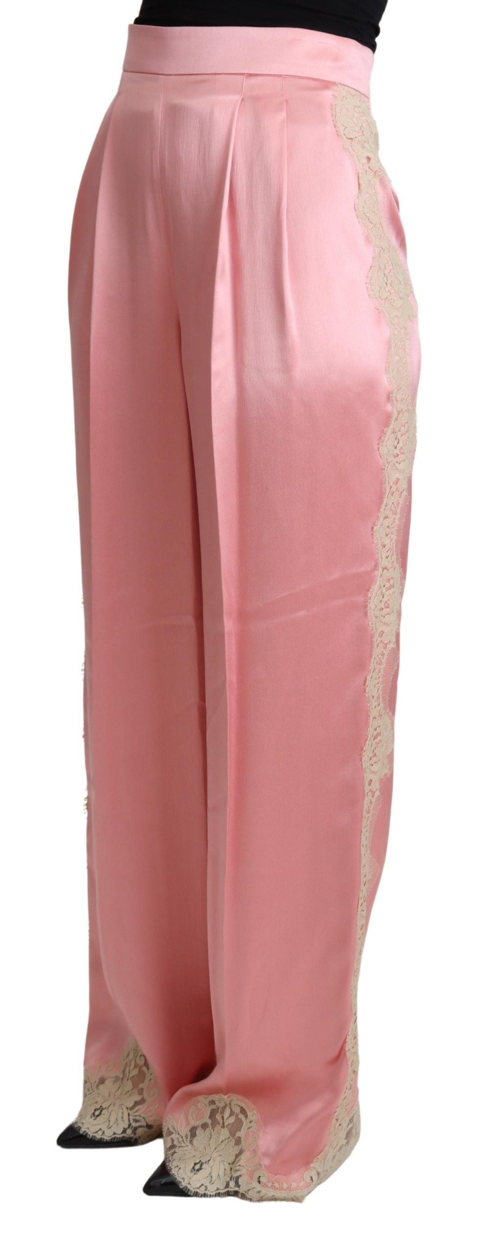 Pantalones anchos de satén de mezcla de seda en color rosa