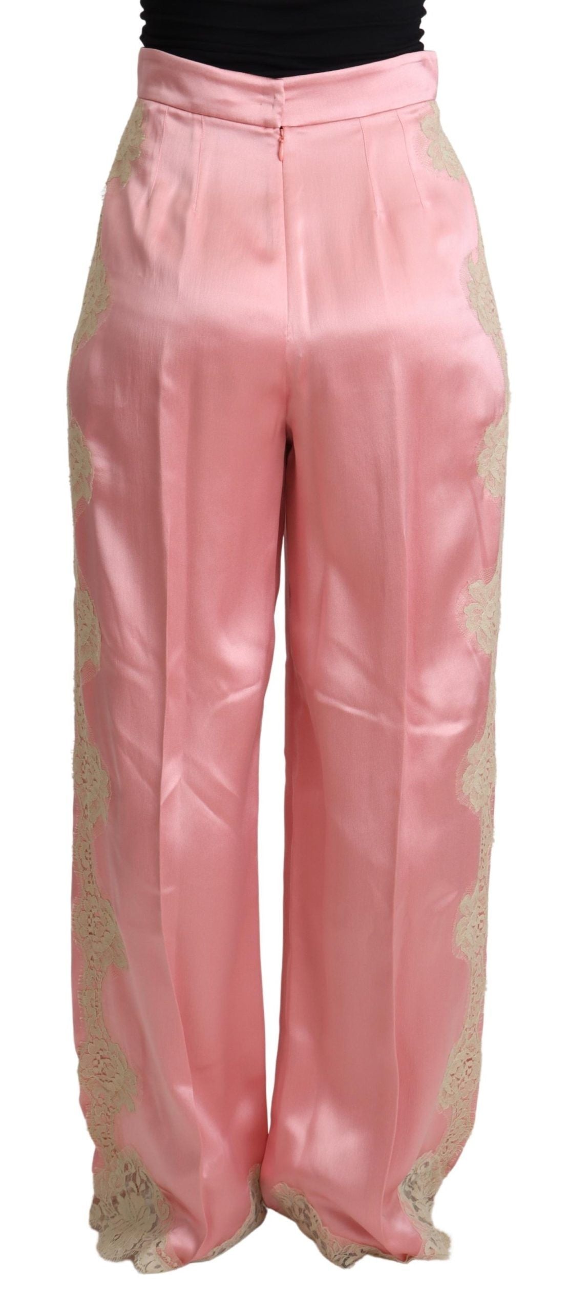 Pantalones anchos de satén de mezcla de seda en color rosa