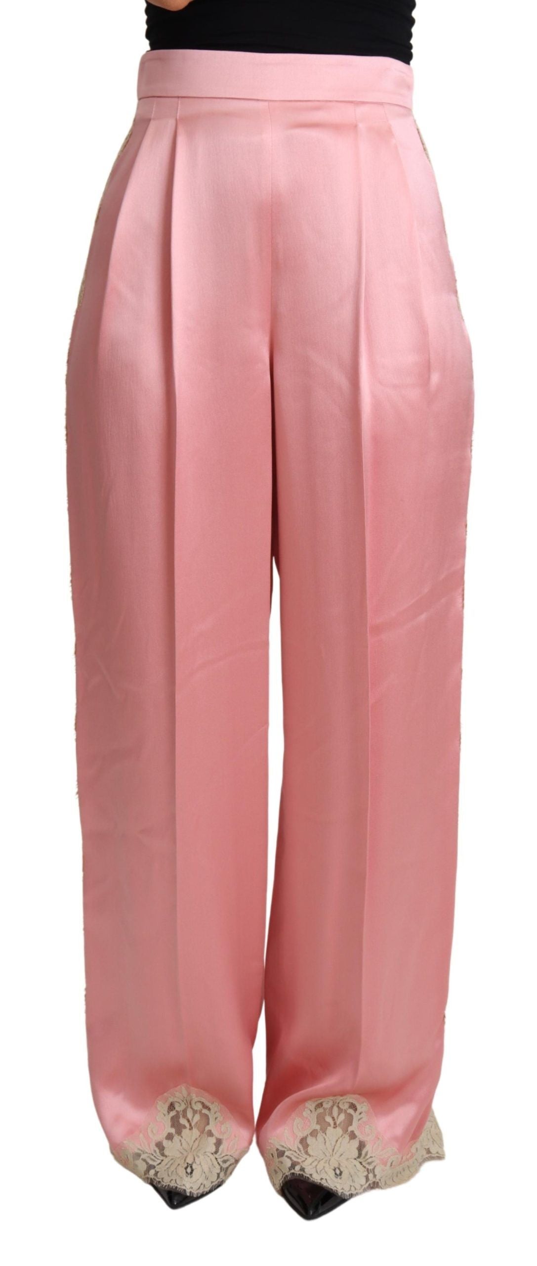Pantalones anchos de satén de mezcla de seda en color rosa