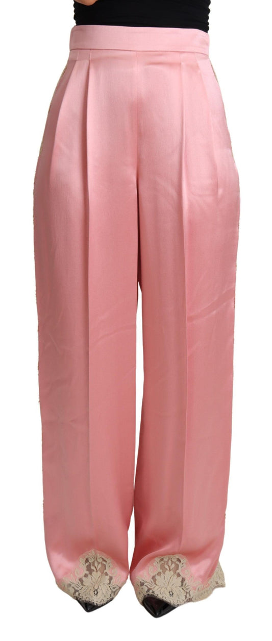 Pantalones anchos de satén de mezcla de seda en color rosa