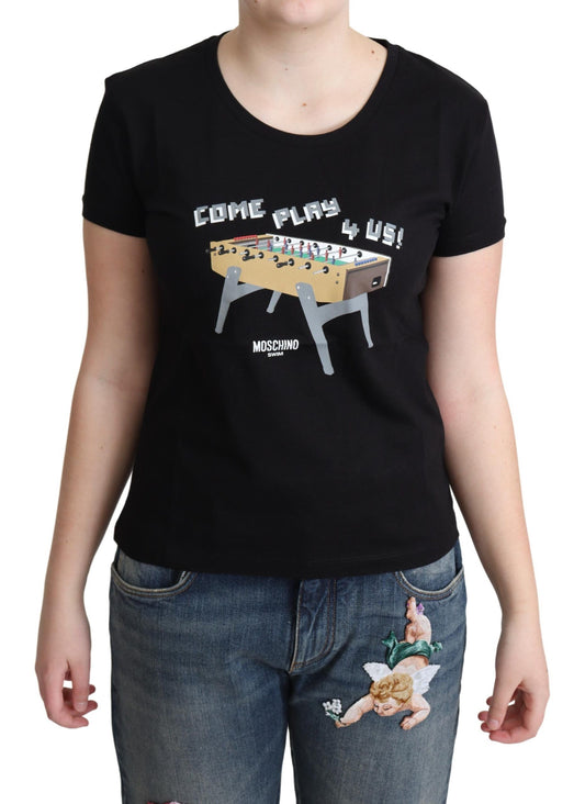Camiseta elegante de algodón negro con estampado divertido