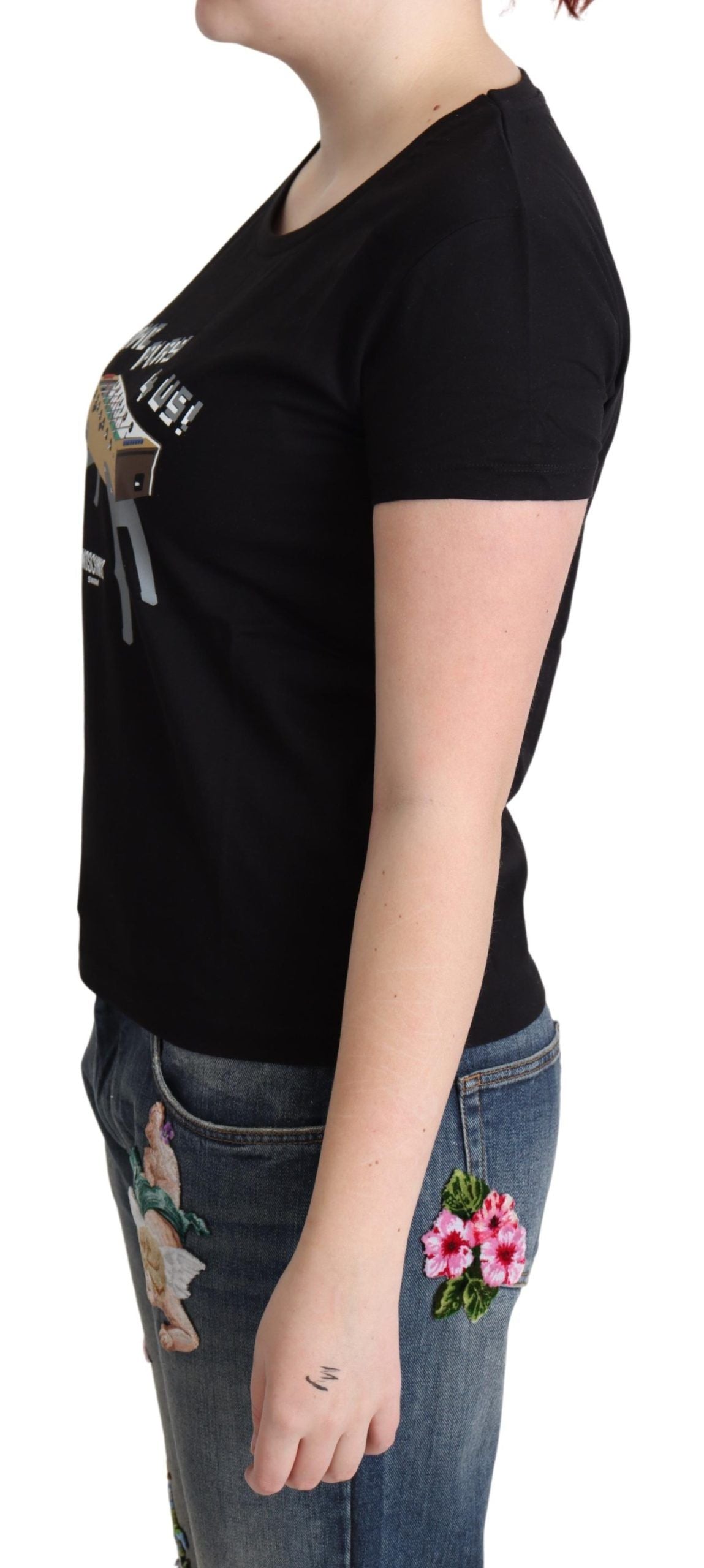 Camiseta elegante de algodón negro con estampado divertido