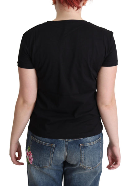 Camiseta elegante de algodón negro con estampado divertido