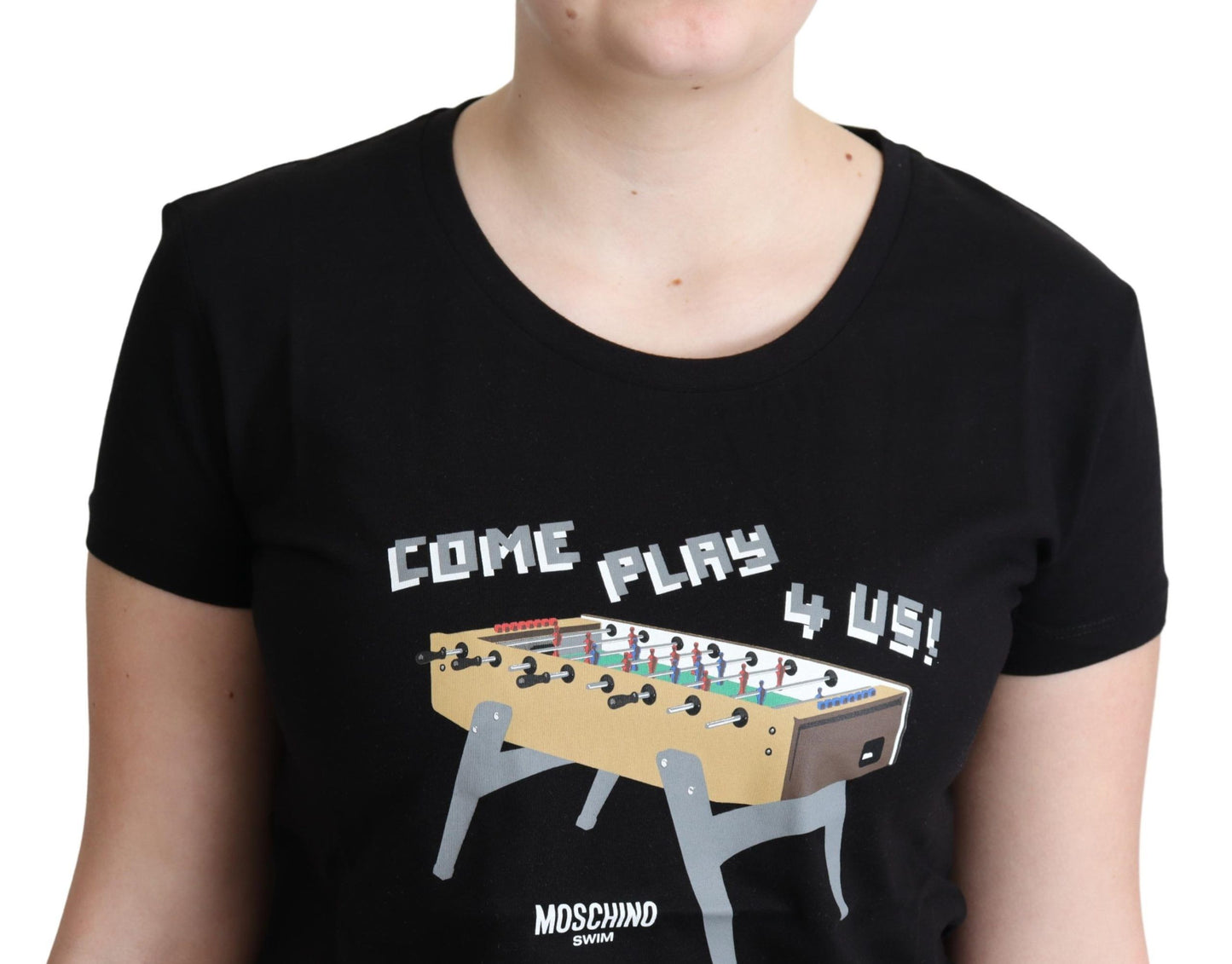Camiseta elegante de algodón negro con estampado divertido