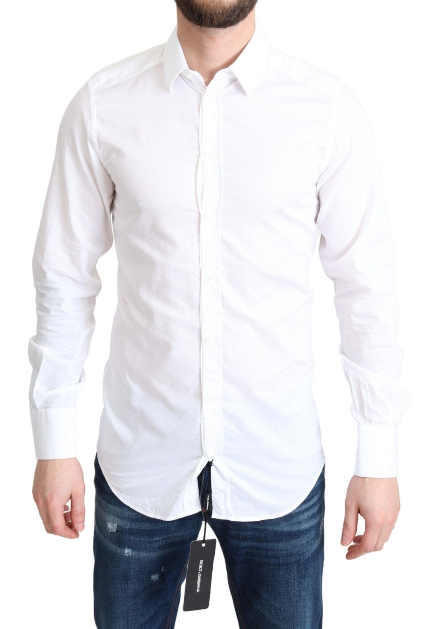 Camisa elegante de algodón blanca de corte entallado