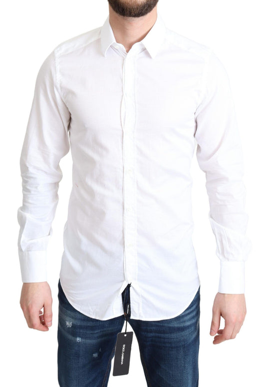 Camisa elegante de algodón blanca de corte entallado