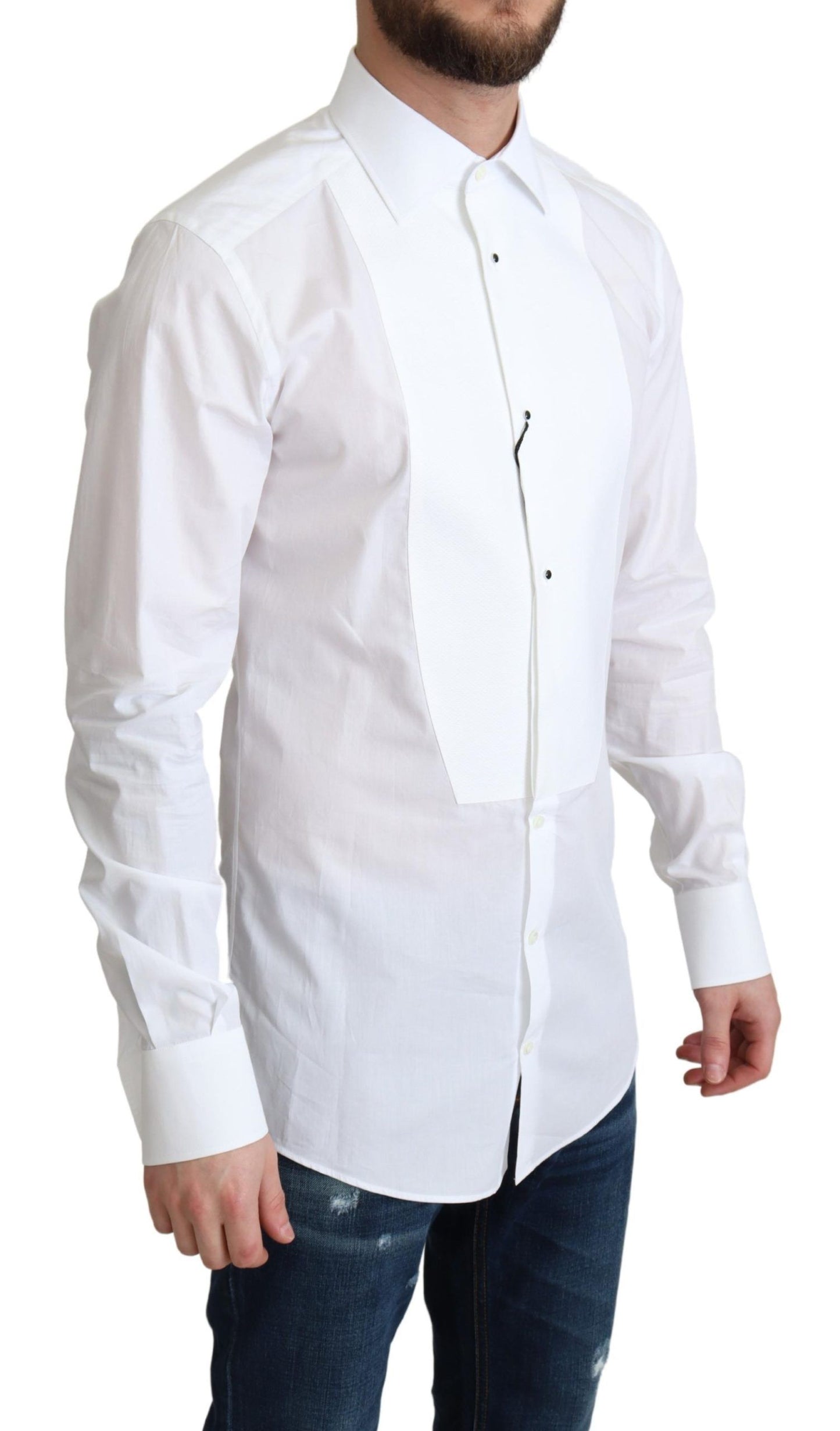 Camisa elegante de algodón blanco con pechera