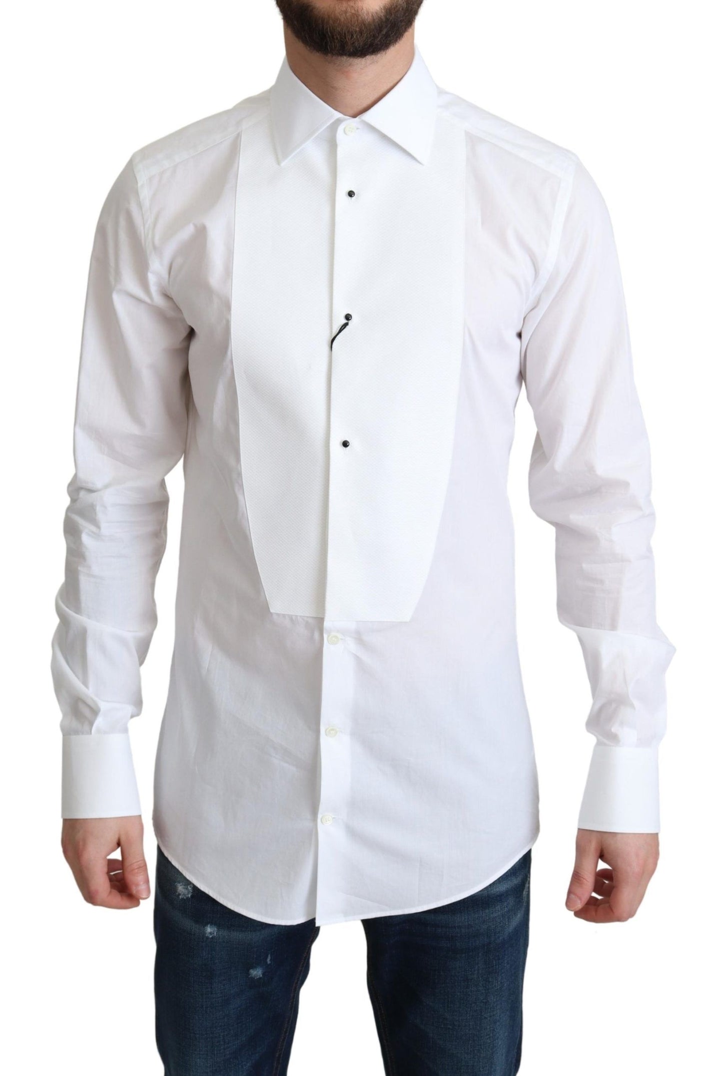 Camisa elegante de algodón blanco con pechera