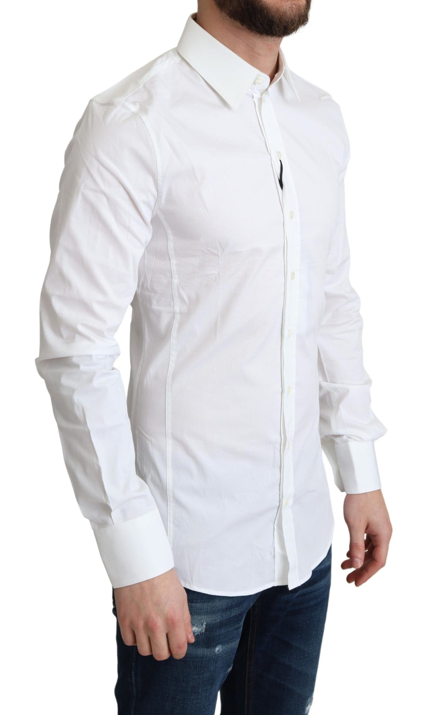 Camisa elegante de algodón elástico blanco