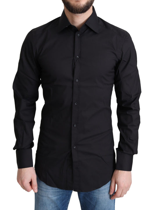 Camisa de vestir elegante de corte entallado en negro y dorado