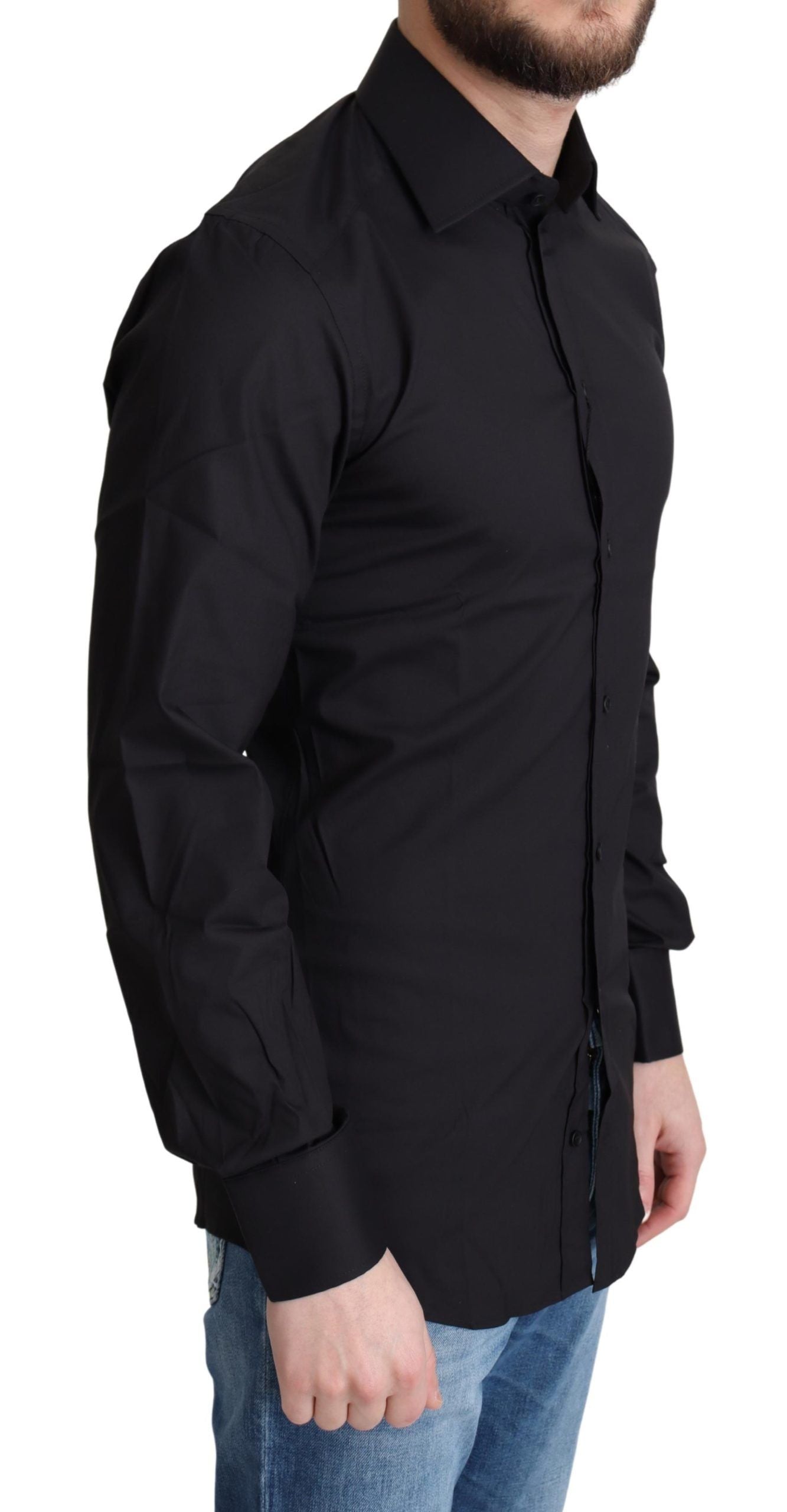 Camisa de vestir elegante de corte entallado en negro y dorado