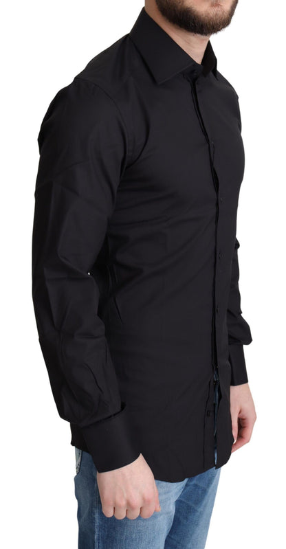Camisa de vestir elegante de corte entallado en negro y dorado