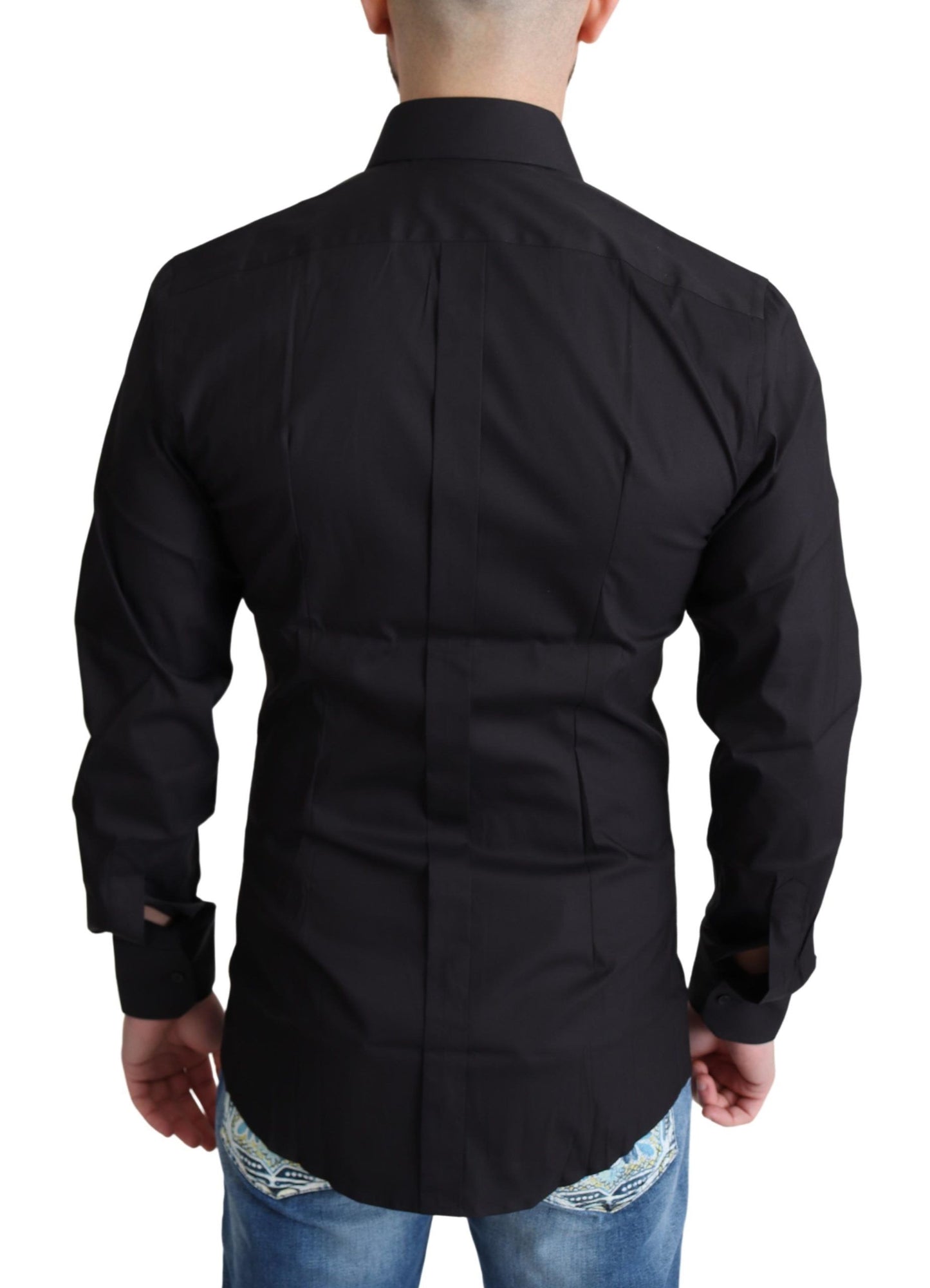 Camisa de vestir elegante de corte entallado en negro y dorado