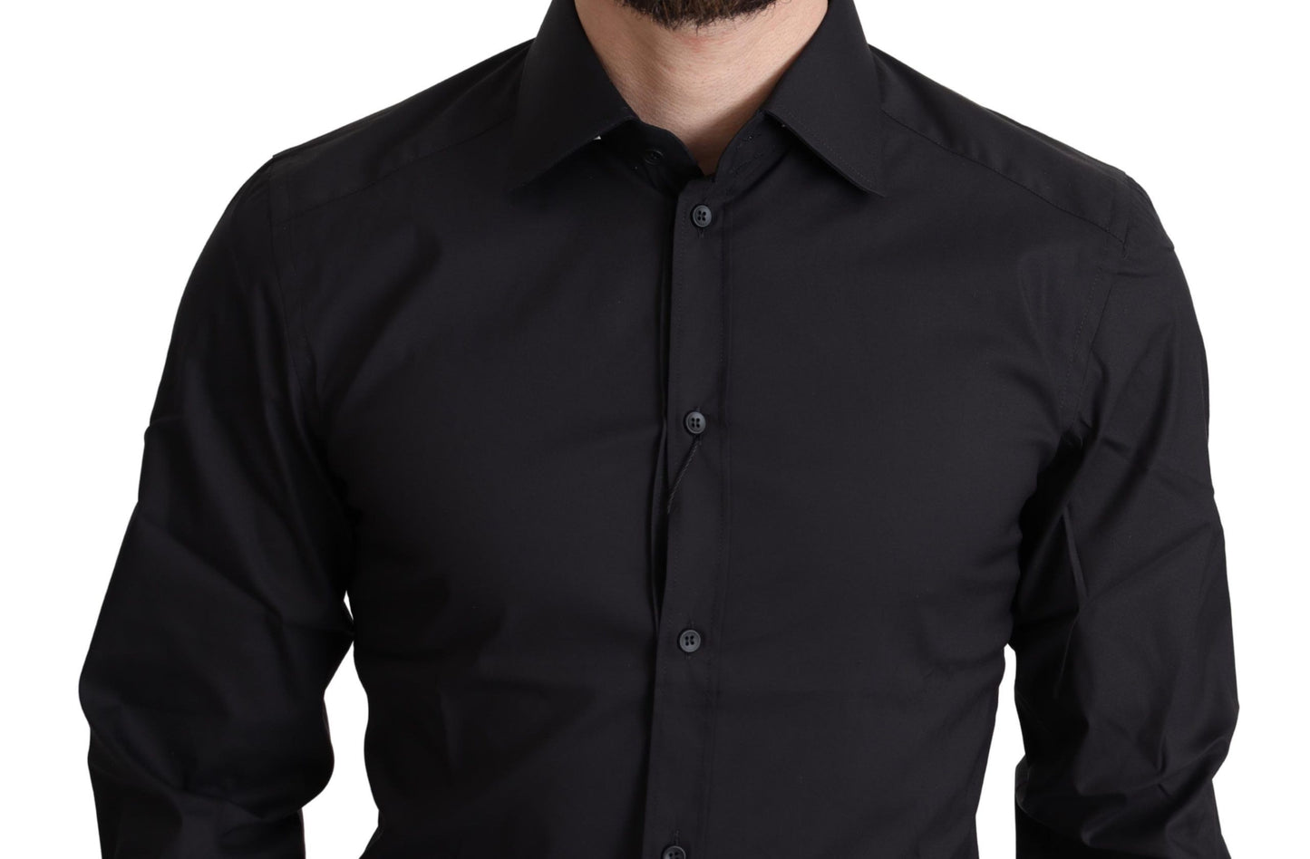 Camisa de vestir elegante de corte entallado en negro y dorado