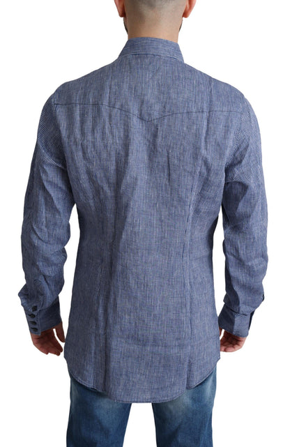 Camisa elegante de lino a rayas con botones
