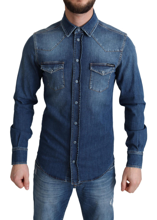 Camisa informal elegante de manga larga de mezclilla