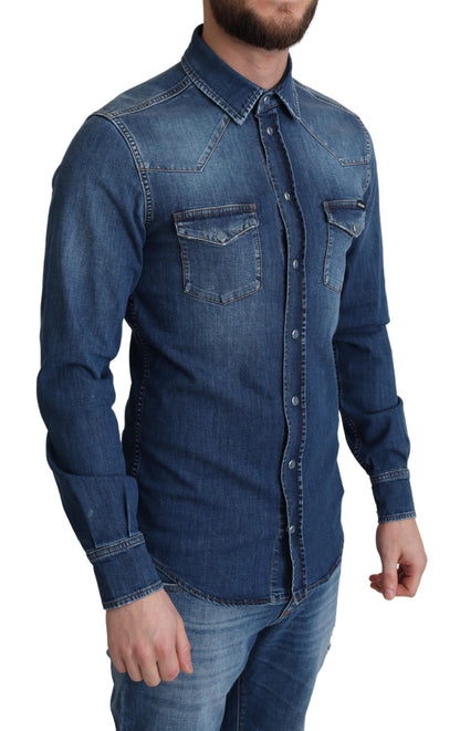 Camisa informal elegante de manga larga de mezclilla