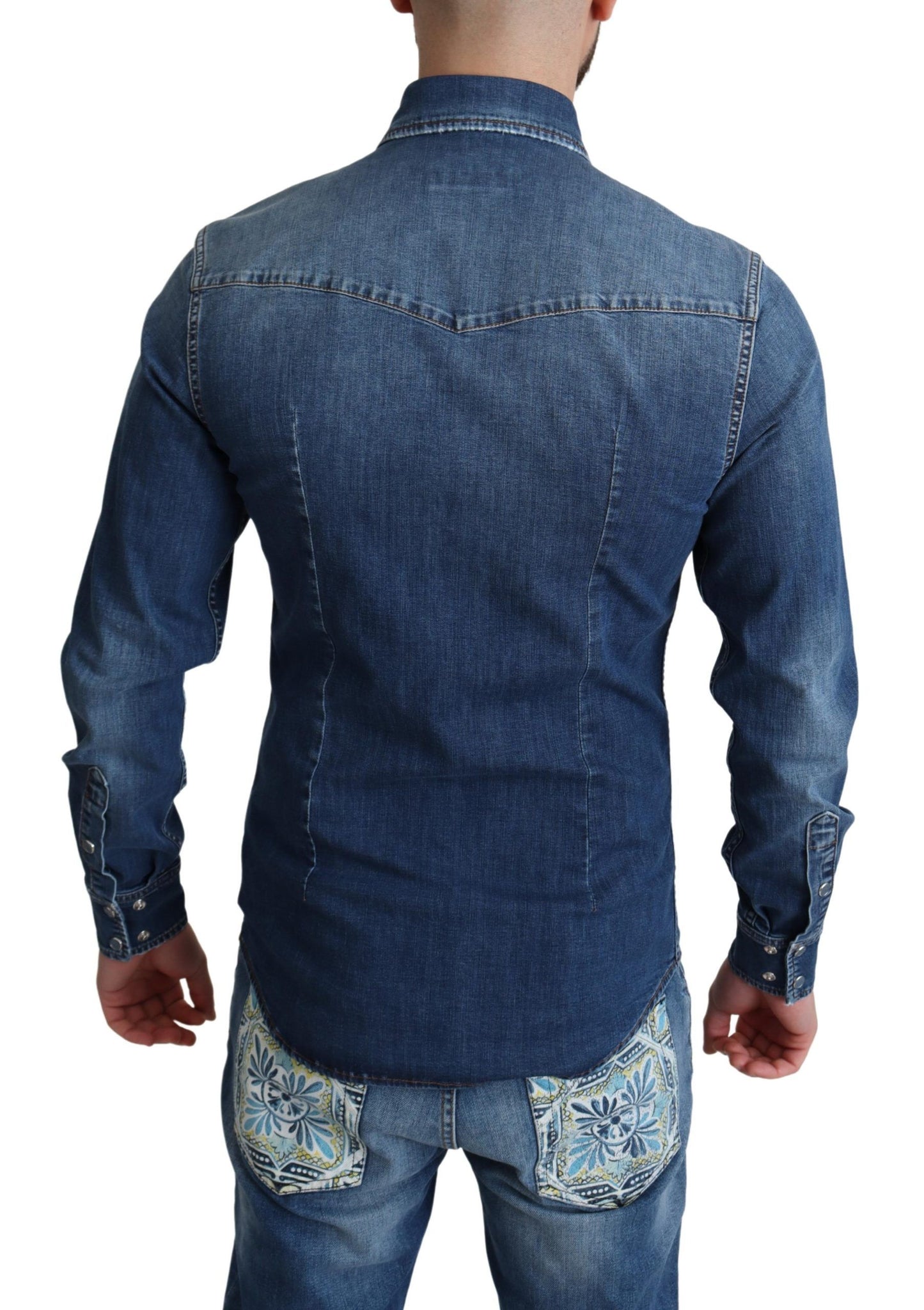 Camisa informal elegante de manga larga de mezclilla
