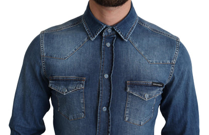 Camisa informal elegante de manga larga de mezclilla