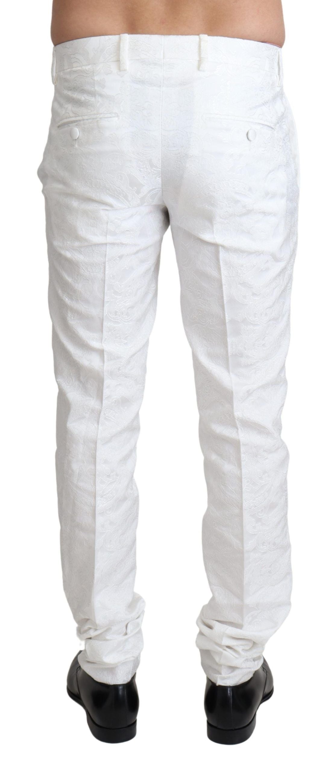 Elegante pantalón de vestir de brocado blanco