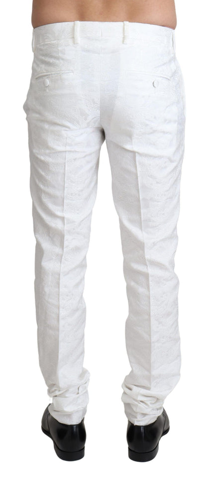 Elegante pantalón de vestir de brocado blanco