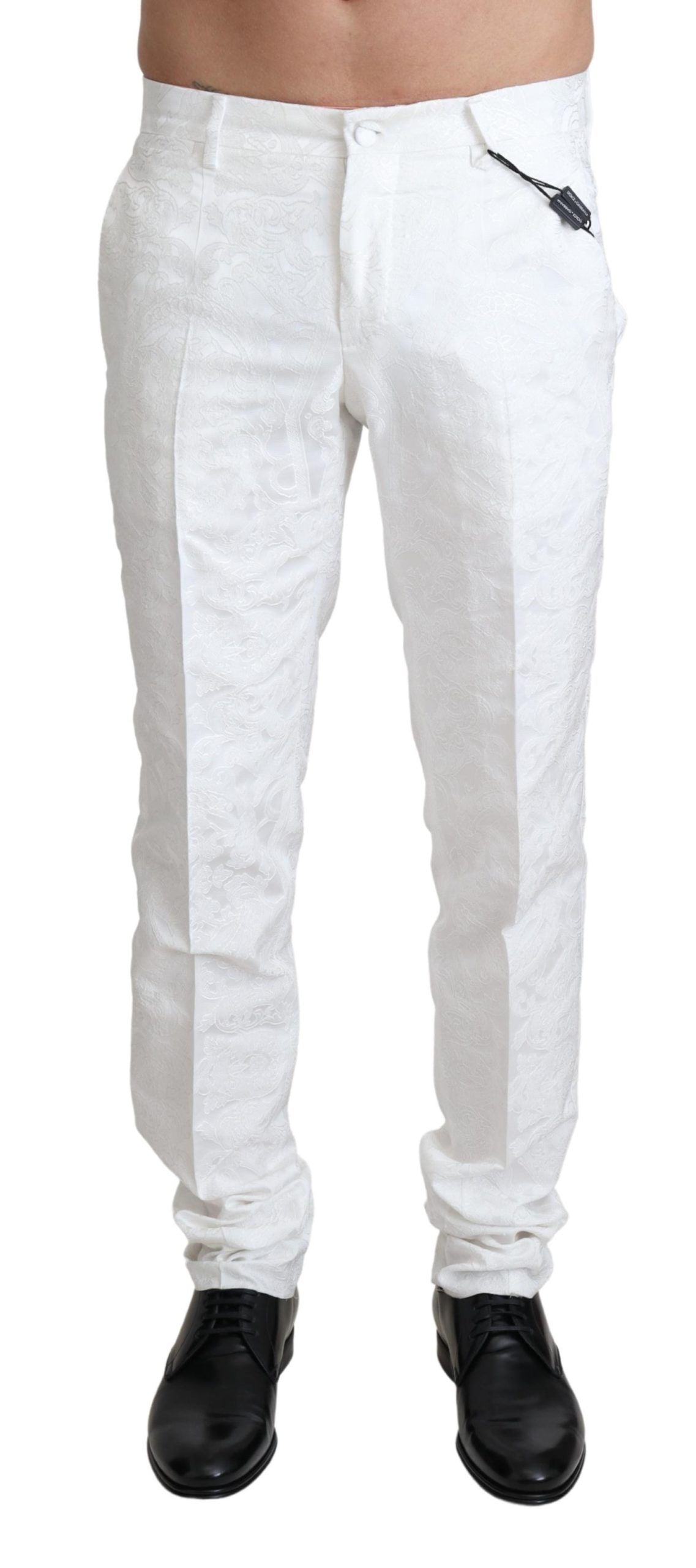 Elegante pantalón de vestir de brocado blanco