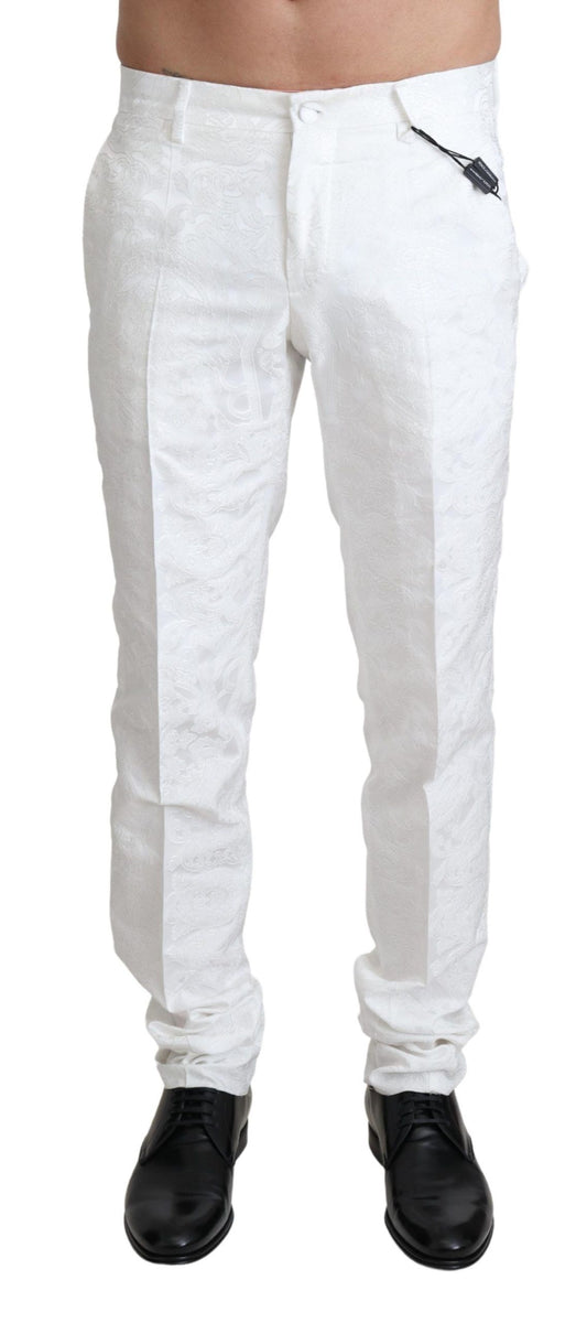 Elegante pantalón de vestir de brocado blanco