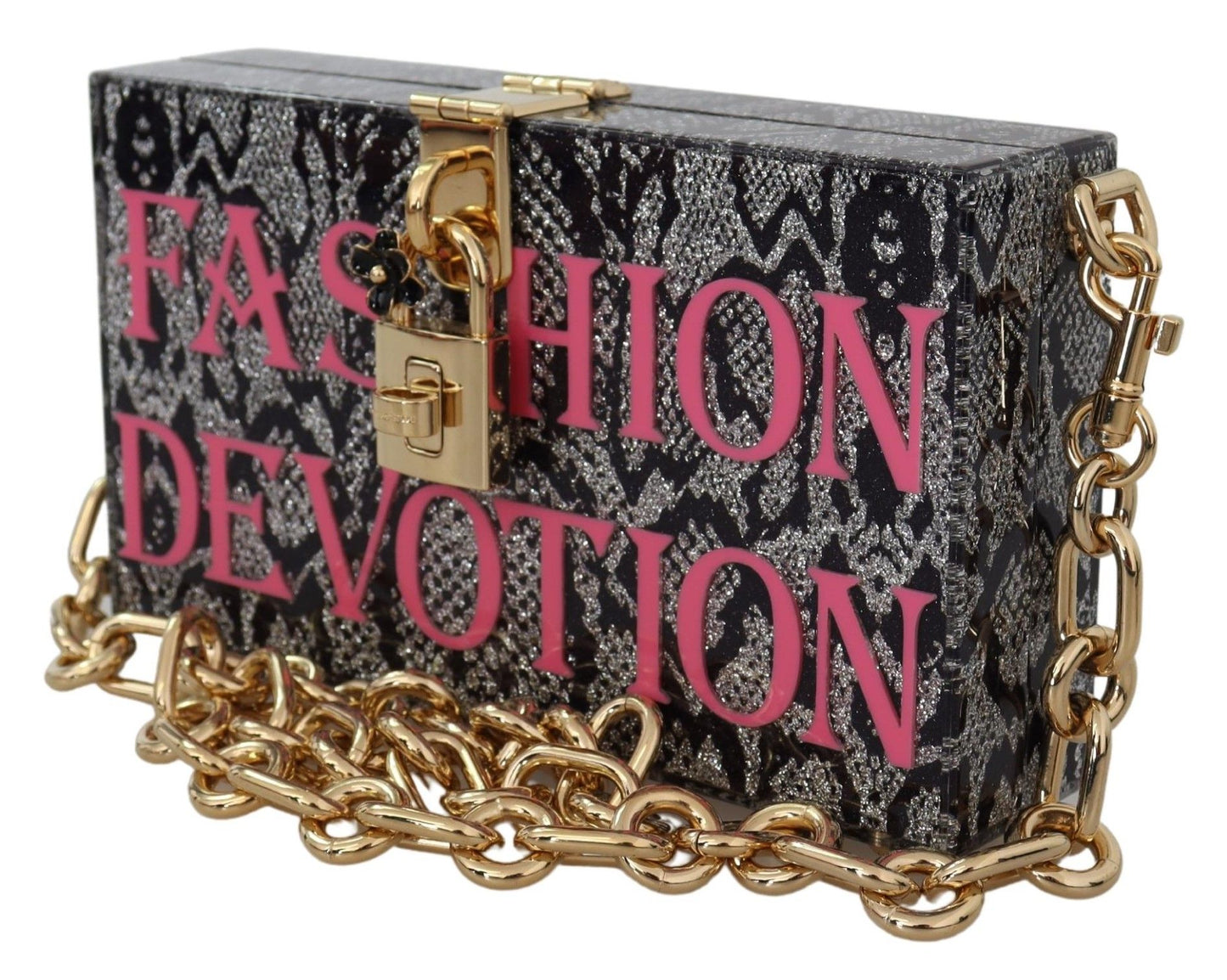 Clutch Dolce Box de resina gris con detalles dorados