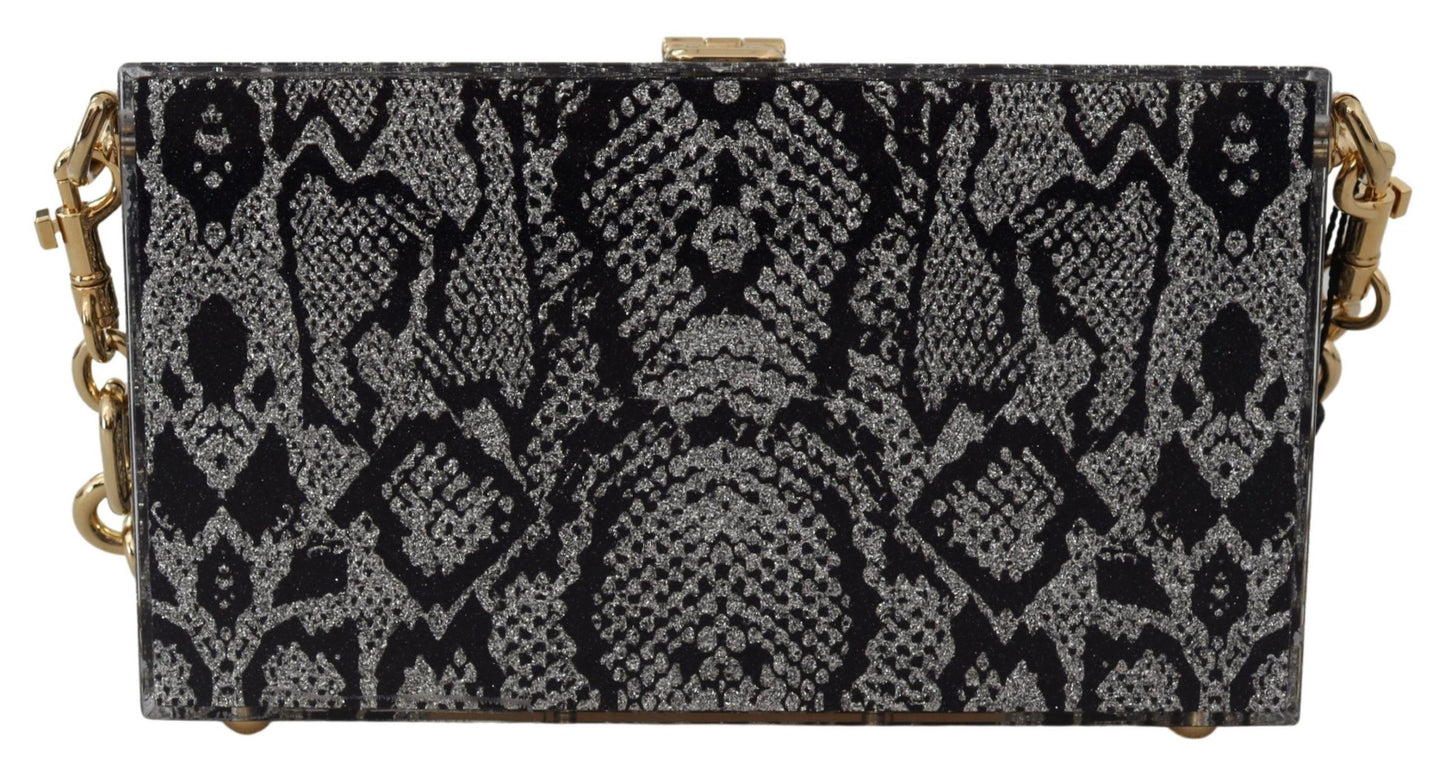 Clutch Dolce Box de resina gris con detalles dorados