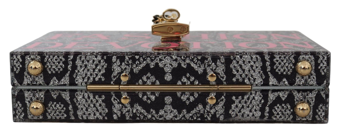 Clutch Dolce Box de resina gris con detalles dorados