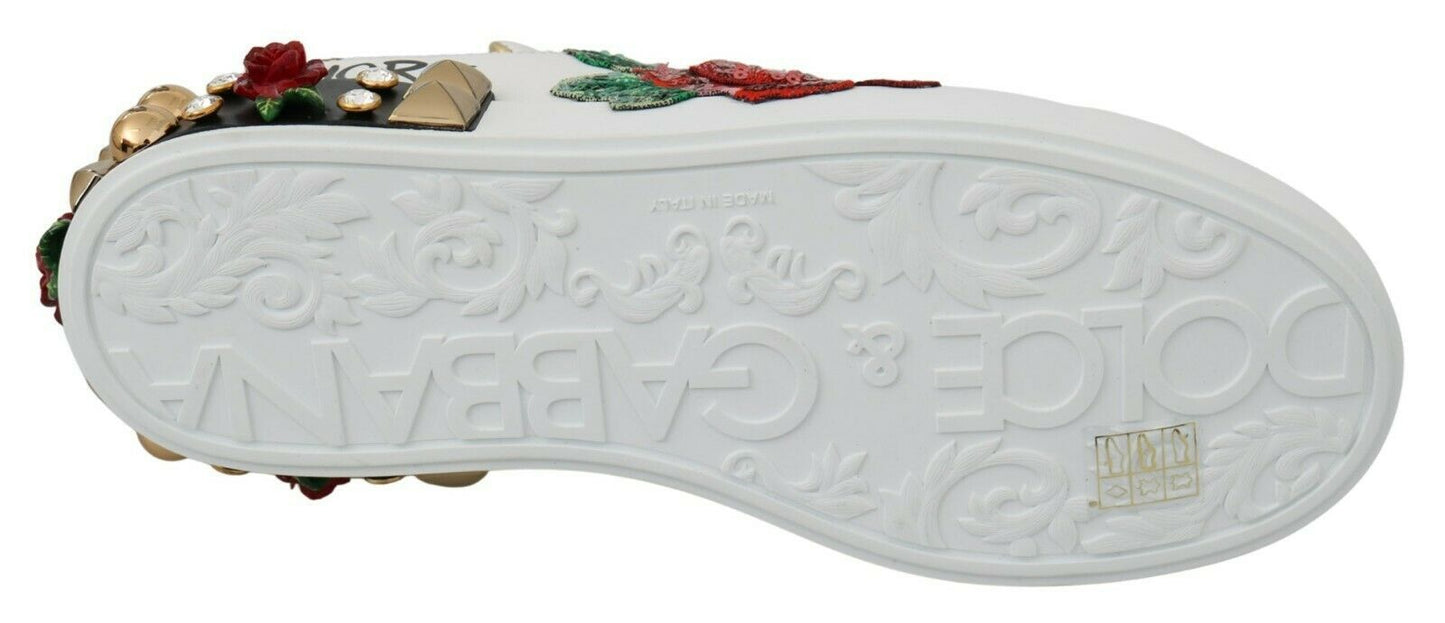 Elegantes zapatillas de cuero con lentejuelas florales