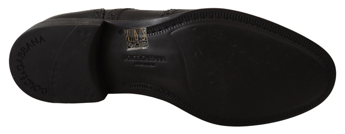 Elegantes zapatos Derby de cuero negro con punta de ala