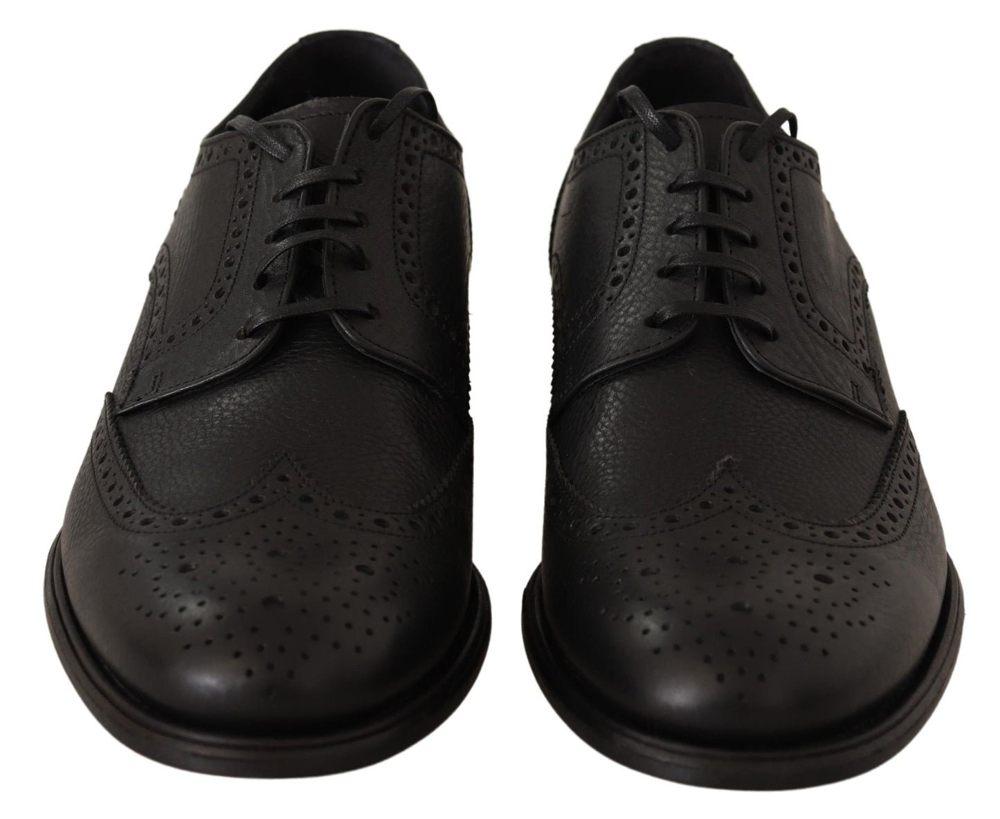 Elegantes zapatos Derby de cuero negro con punta de ala