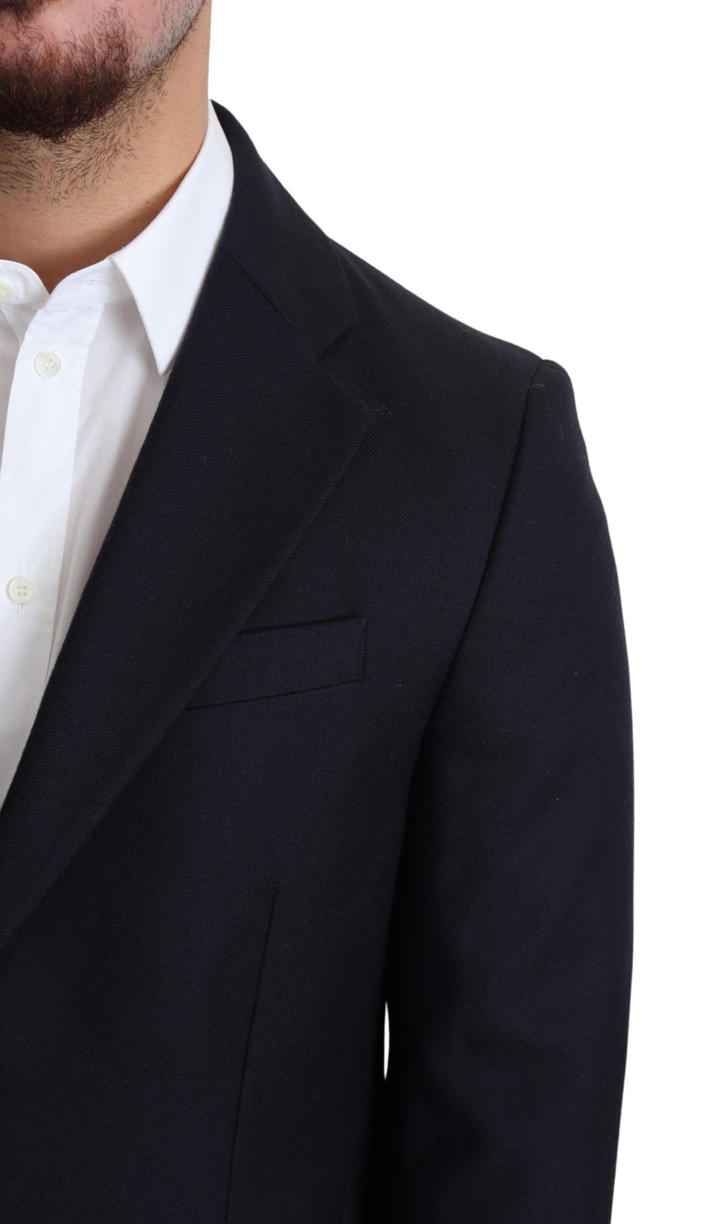 Elegante abrigo de lana virgen azul oscuro para hombre
