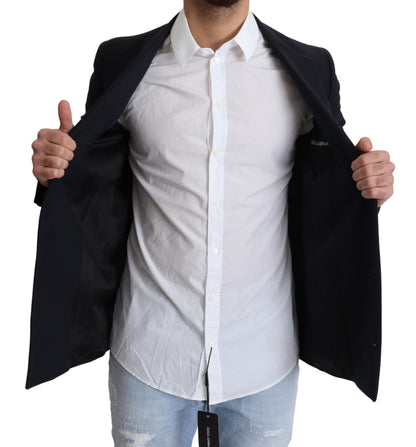 Elegante abrigo de lana virgen azul oscuro para hombre