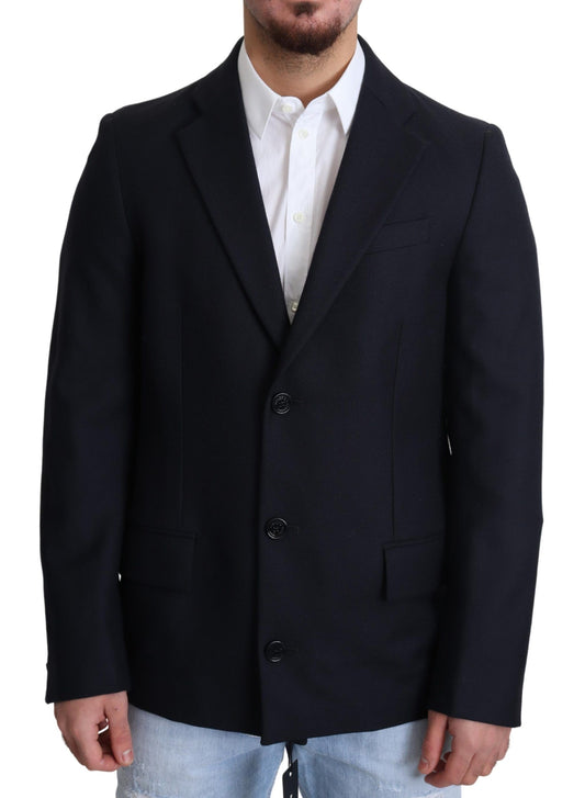 Elegante abrigo de lana virgen azul oscuro para hombre
