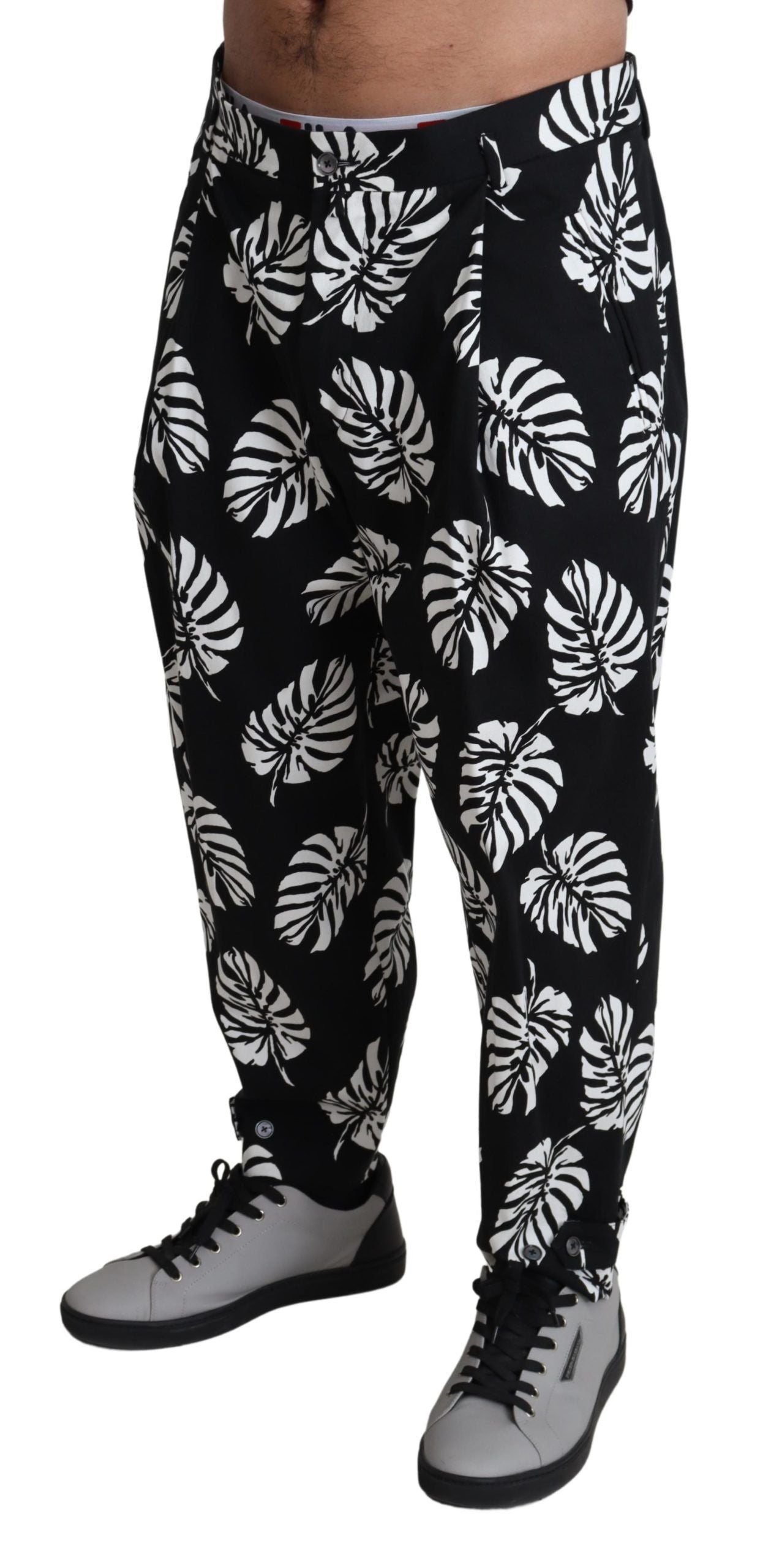 Elegante pantalón de algodón con estampado de hojas de palma