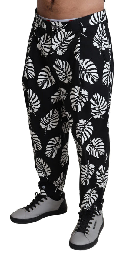 Elegante pantalón de algodón con estampado de hojas de palma